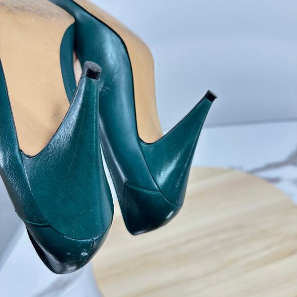 Vintage 80s Liz Claiborne Womens 6-6.5 Shoes Teal Leather Rockabilly Lady Preppy - Picture 4 of 9